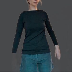 Eileen Fisher Black Boatneck Long-Sleeve Top